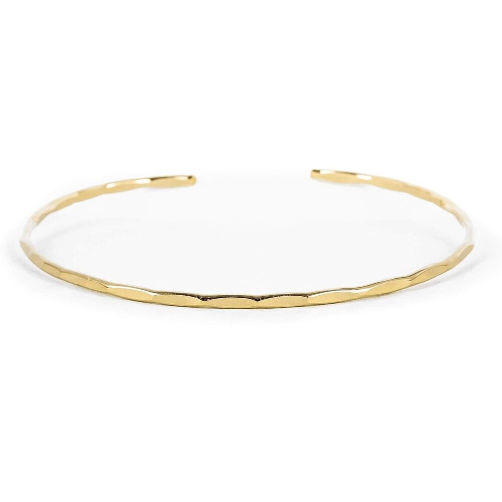Thin Hammered Cuff in 14K Gold Fill; Delicate Handmade Stacking Bracelet for Wom
